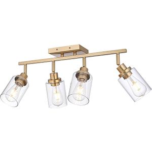 4-Light Gold Track Lighting Kits, Multi-Directional Rotating Kitchen Ceiling Tracking Light Fixture with Clear Glass, Modern Bathroom Ceiling Vanity Track Lights for Kitchen Island Accent Shop