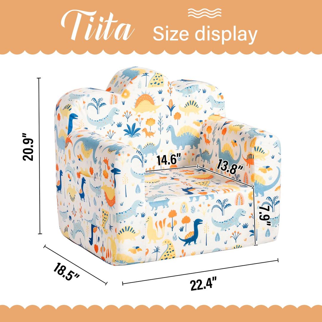 Tiita Kids Couch Toddler Chair, Cloud-Like Comfy Printed Kids Sofa Toddler Reading Chair with Washable Cover Carrying Handle, Convertible Children Sofa Chair for Girls and Boys