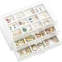ProCase Earring Holder Organizer Jewelry Box with 3 Drawers, Acrylic Clear Earring Case with Adjustable Velvet Trays for Women - Warmwhite, 3 Layers