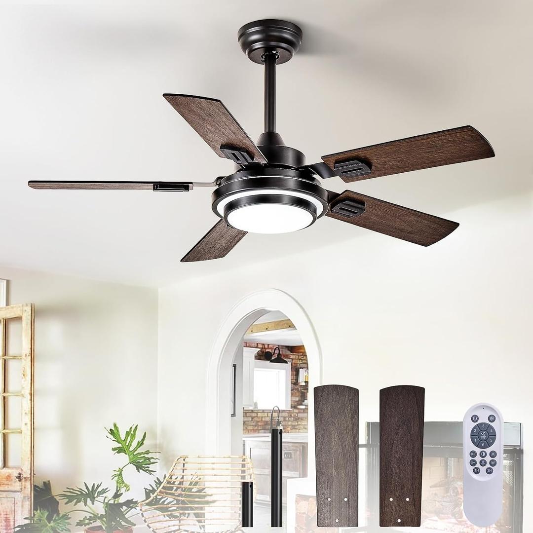 Depuley 42-Inch Ceiling Fans with Lights: Black 3 Blade Flush Mount Low Profile Ceiling Fan for Bedroom - Dimmable Indoor Outdoor Fan with Remote Control Ultra Quiet DC Motor Timer