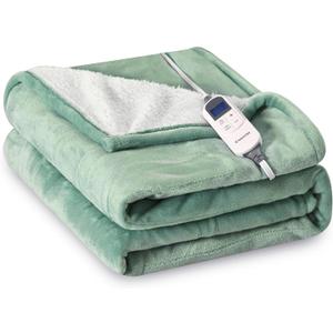 Heat Blanket 72x84 Full Size,Soft Flannel & Sherpa Reversible Electric Blanket with 10 Heat Settings,12 Timer Setting and 8 Hours Auto-Shut Off,ETL Certified Machine Washable,Green