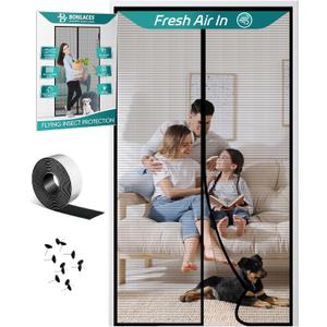 Magnetic Screen Door with Upgraded PET Material Mesh- Easy Installation, Tear-Resistant, Pet and Kid Friendly (Fit Door 30"x80"/Screen 32"x82, Black)