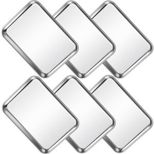 CACOLES Stainless Steel Baking Sheet Pan Set of 6, Cookie Sheet Metal Baking Pan Oven Tray, Cooking Baking Sheet for Toaster Oven, Easy Clean, Dishwasher Safe, 9 x 7 x 1 Inch