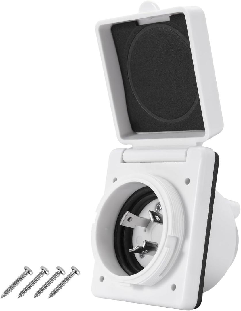 30 AMP Twist Lock RV Power Inlet 125V/120V,RV Shore Power Inlet with 3 Stainless Steel Pins and Screws,NEMA L5-30P,ETL Listed (White)