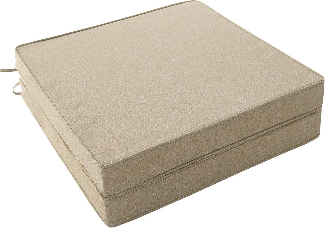 Outdoor Chair Cushions, Water-Resistant & Fade-Resistant, Patio Furniture Seat Replacement Chair Pads with Ties Zipper, Removable Cover, Non-Slip Bottom, Set of 2, 18.5 x 16 Inch, Natural