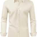 Alimens & Gentle Men's Dress Shirt Regular Fit Stretch Stain Shield Long Sleeve Solid Business Wedding Button Down Shirts Size Small