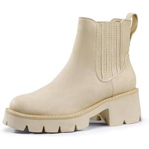 IDIFU IN2 Women's Chelsea Boots Platform Low Block Chunky Heeled Ankle Boots Round Toe Lug Sole Slip On Dress Boots Fall Work Dressy Comfortable Fashion Casual Short Booties Shoes, Size 9