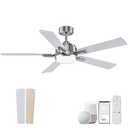 cumilo 52” Smart Outdoor Ceiling Fans LED Lights and Remote,Quiet DC Motor,6 Speed,Dimmable,Indoor Modern Brushed Nickel Ceiling Fan Controlled by WIFI Alexa App,Gray Silver Wood Bedroom Patio Porch