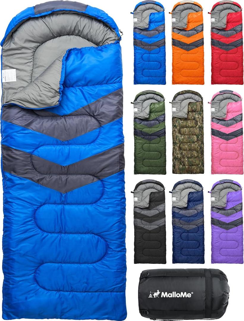 MalloMe Sleeping Bags for Adults Cold Weather & Warm - Backpacking Camping Sleeping Bag for Kids 10-12, Girls, Boys - Lightweight Compact Camping Essentials Gear Accessories Hiking Sleep Must Haves (Ocean Blue)