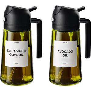 TrendPlain - Original 16oz/470ml Olive Oil Dispenser Bottle for Kitchen Gadgets and Air Fryer Accessories - Olive Oil Sprayer for Cooking w/Stickers - 2 Black