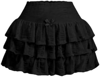 Women's Mini Skirt with Shorts Y2K Lace Ruffle Skirt Bow Cute Skort Layered Pleated Tiered Skirts L
