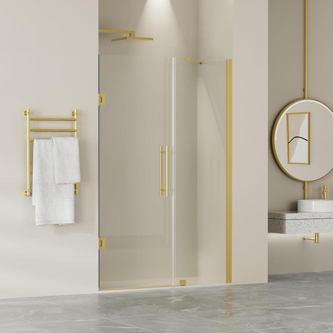 Frameless Pivot Glass Shower Door 48" W  72" H, Pivot Swing Shower Door with 1/4" SGCC Tempered Glass, Brushed Gold