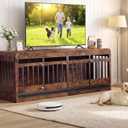 Homiflex 72" Double Dog Crate Furniture, Dog Crates for 2 Medium Dogs | Dog Cage TV Stand Side Table Wooden Indoor Dog Kennel with Removable Divider & Pull-Out Tray, Rustic Brown