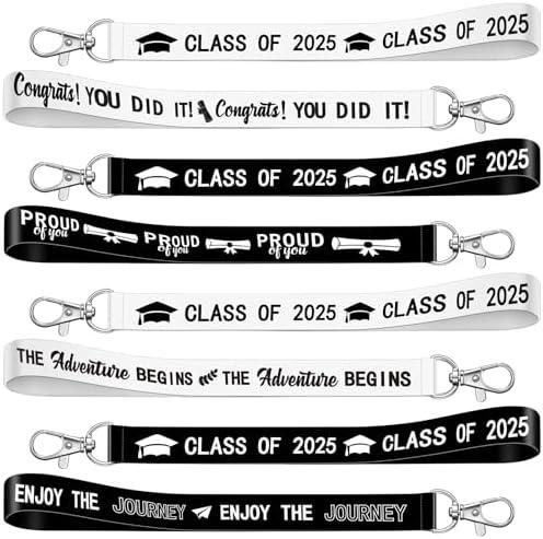 Sureio 48 Pcs Class of 2025 Graduation Keychain Gift for Her Him Fabric Lanyard Graduation Keychain for College School Grad