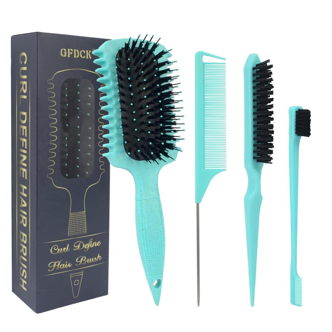 Curl Defining Brush, Curly Hair Brush Products for Effortlessly Detangling Shaping and Styling Women's Men's Curls on All Wet or Dry Hair Types, Reduces Frizz (Green 1PC)