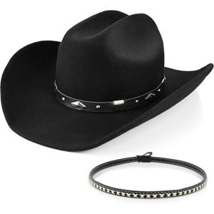 100% Wool Western Cowboy Hat for Men Women Classic Fedora Hat Felt Cowgirls Hats with Two Decorative Bands (Medium-X-Large)