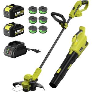 SEYVUM 20V String Trimmer and Leaf Blower Combo Kit, 12-inch Cordless Weed Trimmer with 6 Pcs Grass Cutter Spool Line, 500 CFM Electric Leaf Blower for Lawn Care with 2 X 4.0Ah Battery and Charger