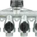 Gilmour Heavy Duty 4 Way Garden Hose Splitter, Quad Water Hose Splitter with Shut Off Valve, Metal Water Manifold, Aluminum
