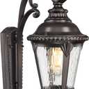 Emliviar 19.7" Outside Wall Sconce Porch Light with Oil Rubbed Bronze Finish, Water Ripple Glass Front Door Wall Lighting for Yard, XE265B-S ORB-SW
