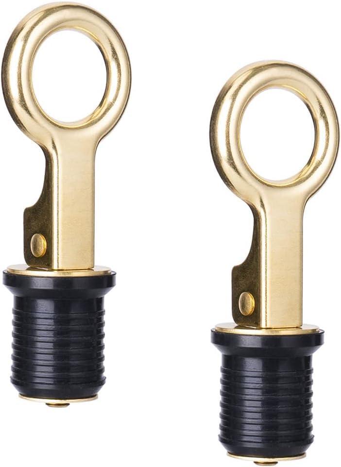 Young Marine Snap-Handle Drain Plug, for 1-1/4 inch-Diameter Drains, Locks in Place, Brass Handle, Rubber Plug