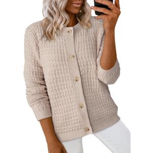 Dokotoo Ladies Knit Cardigan Sweater Long Sleeve Trendy Christmas Fashion Coats Open Front Button Down Shackets Christmas Tops for Women 2026,Smoke Gray, Size: Small