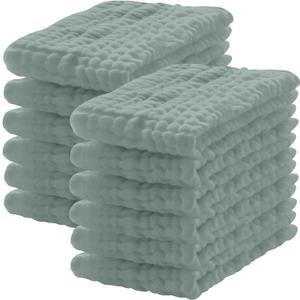 12 Pack Muslin Burp Cloths 100% Cotton Muslin Cloths Large 20''x10'' Extra Soft and Absorbent Baby Burping Cloth - Green