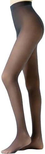 Mivnue Fleece Lined Tights for Women Winter Warm Sheer Black Womens Tights Thermal Thick Fake Translucent Pantyhose, M