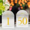 JOYIT Frosted Arch Wedding Table Numbers 1-50 with Stands – 5" X 7" Acrylic Gold Table Number Holders, Perfect for Wedding Receptions, Parties, Anniversaries, and Events
