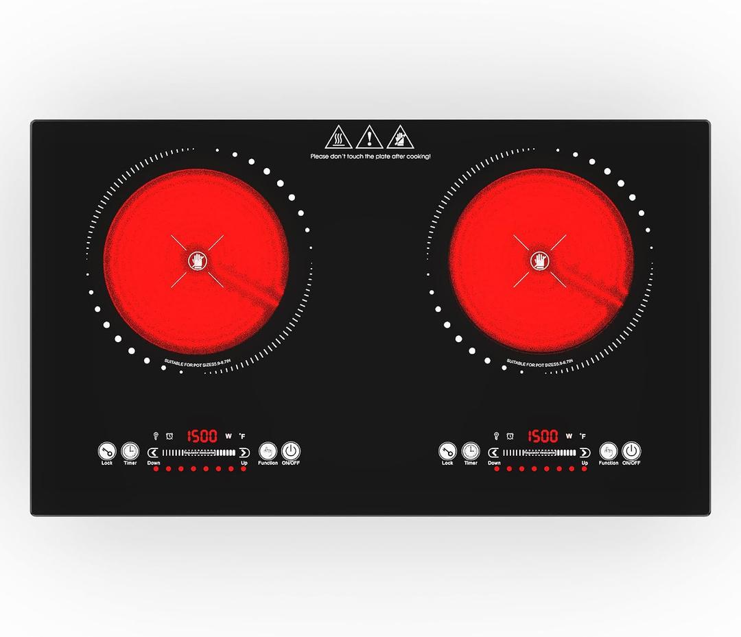 VBGK Electric Cooktop,110V 3000W Electric Stove Top with LED touch Control,8 Power Levels, Kids Lock & 4H Timer,Overheat Protection stove,24 Inch 2 burner cooktop