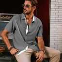 PJ PAUL JONES Men's Short Sleeve Button Down Casual Dress Shirt (Gray, M)