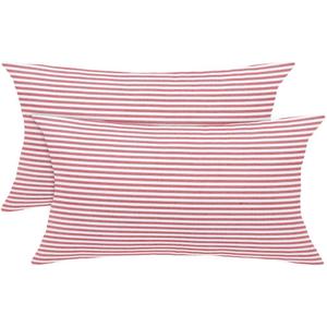 uxcell 2 Pack Woven Striped Lumbar Throw Pillow Cover Set Decorative Cushion Covers Rectangle Farmhouse Pillow Case for Sofa Bedroom Car Red and White 12" x 20"
