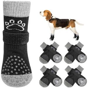 SCENEREAL Double Side Anti-Slip Dog Socks for Hardwood Floors to Stop Licking Paws, Non-Slip Dog Shoes for Hot/Cold Pavement, Slipping, Paw Protectors with Grippers Black Pearl Paw S
