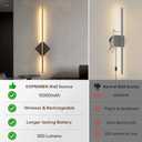 Battery Operated Wall Sconces Set of Two - Wireless Rechargeable Wall Light with Remote - Gold and Black Wall Lamp Dimmable Modern Home Decor for Bedroom Living Room Hallway Timing 31.5 Inch
