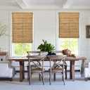 LazBlinds No Tools No Drill Cordless Bamboo Roman Shades, Light Filtering Window Treatment, Roll Up Bamboo Blinds for Windows 33.5'' W x 64'' H, Eastfield Teak