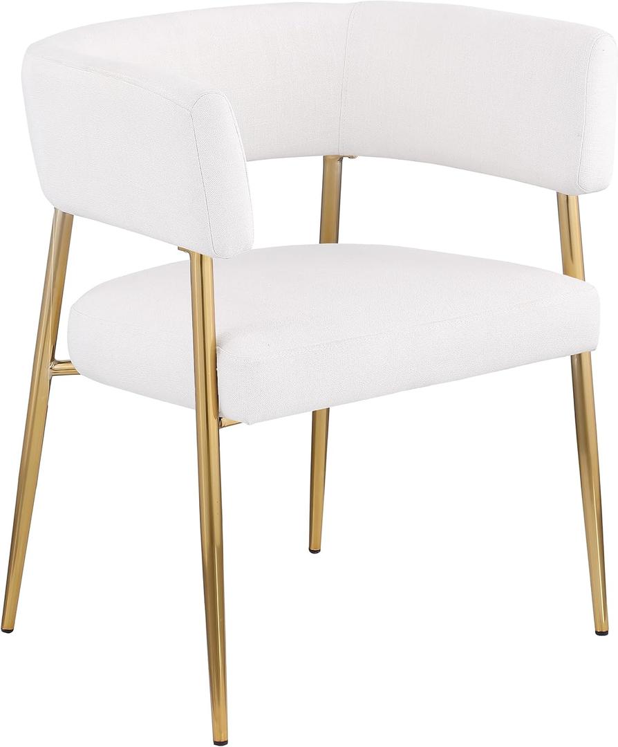 Meridian Furniture 534Cream-C Creston Collection Modern | Contemporary Dining Chair, Rich Cream Durable Linen Textured Fabric Upholstery, Brushed Gold Metal Frame, 24" W x 21.5" D x 29.5" H, Cream