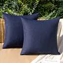 MIULEE Pack of 2 Decorative Outdoor Solid Waterproof Throw Pillow Covers Euro Sham Faux Linen Garden Farmhouse Cushion Cases for Summer Patio Tent Balcony Couch Sofa 22x22 Inch Navy