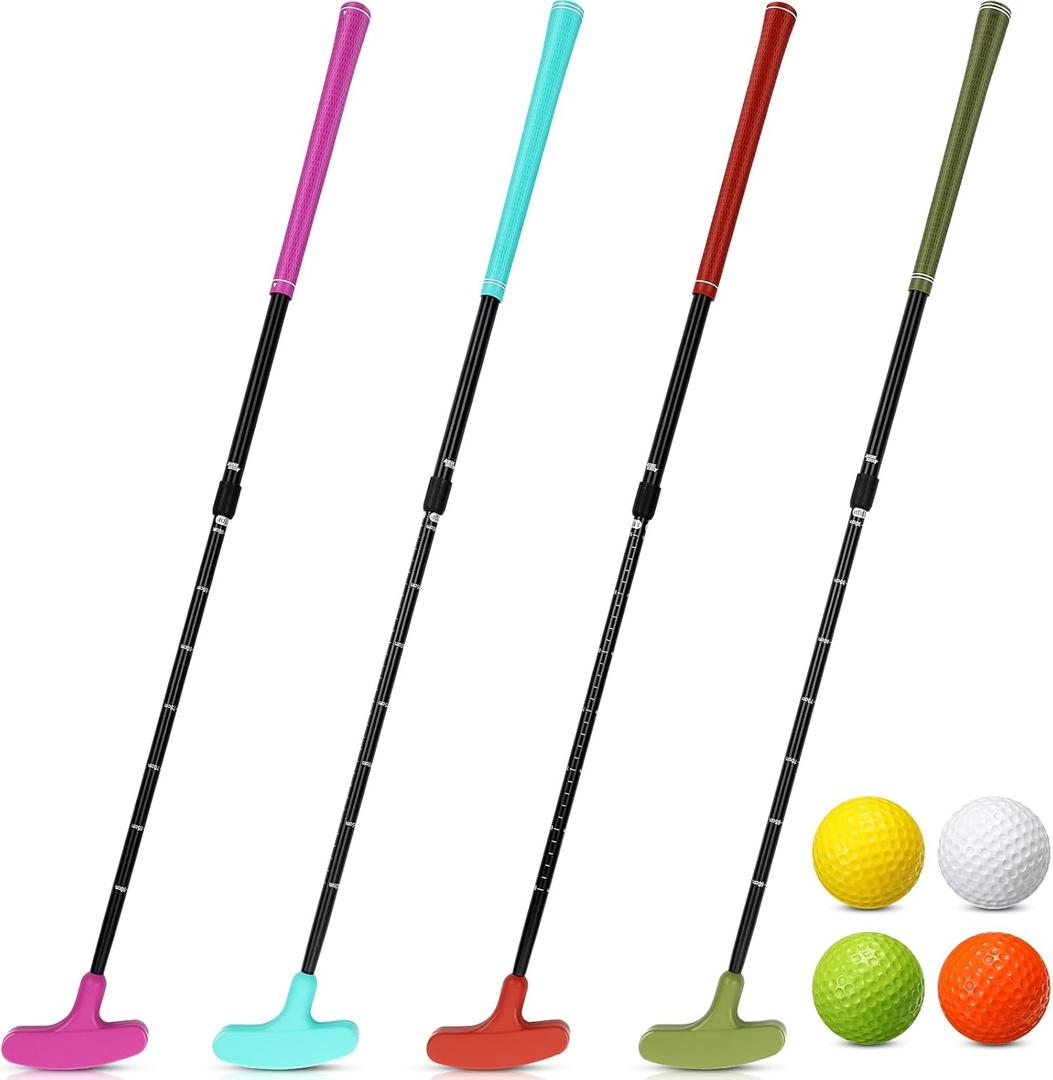 Hiboom 4 Pack Golf Putters for Men and Women Two Way Mini Golf Putter with 4 Balls Adjustable Length Kids Putter Bulk Right or Left Handed Golfers for Children Teenager Junior