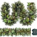 Christmas Garland Prelit 9 Ft with 50 Led Lights, Pine Cone and Snow Style Xmas Garland, Battery Operated Christmas Decor for Mantle Stair Indoor Outdoor