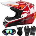 Motocross Helmet, Adult ATV Helmet, Youth Dirt Bike Helmet, Off-Road Motorcycle BMX Mountain Bike Casco with(Gloves Goggles Mask) 4Pcs Set - DOT Approved (W-Red, Large)
