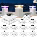 APONUO Solar Post Cap Lights with 8 RGB Solid Colors & Multicolor Flow - 12 Pack Fence Post Solar Lights, IP65 Waterproof - Fits 4x4 5x5 6x6 Wood & Vinyl Posts - White
