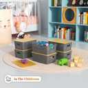 Plastic Storage Baskets With Bamboo Lid - Plastic Storage Containers Stackable Storage bins: Storage Baskets for Organizing Shelves Drawers Desktop Closet Playroom Classroom Office, 6 Pack, Gray