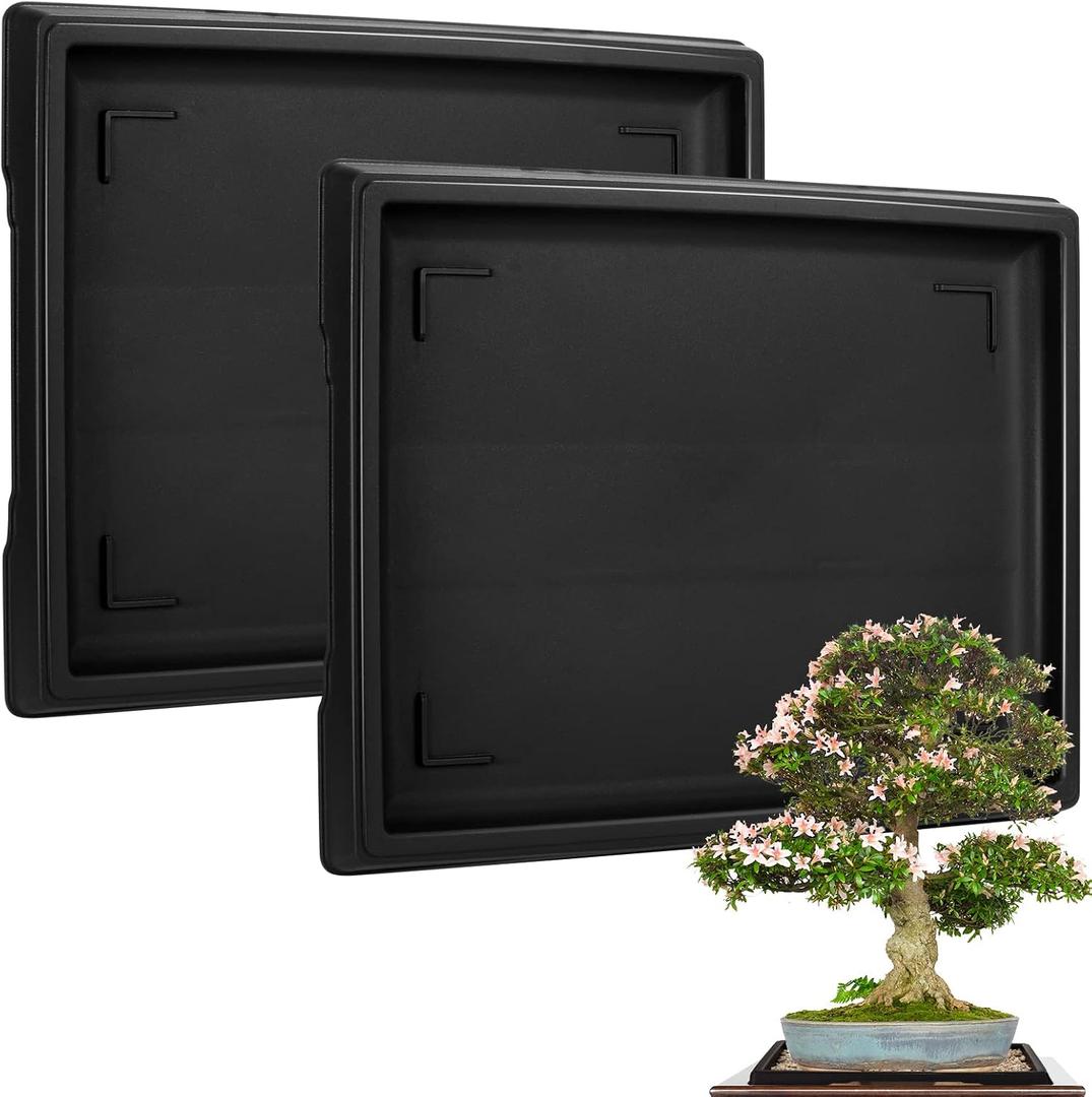 Pinkunn 2 Pcs Bonsai Humidity Tray Rectangular Drip Tray Plastic Plant Water Catcher Plant Saucers for Indoors and Outdoors Cactus,Succulents,Bonsai Tree,Stone Not Included (15.7 x 13 Inch)