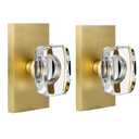HIEMEY Satin Brass Crystal Glass Dummy Door Knob Interior, Gold Dummy Door Knob Door Handles for Closet Hall Rectangular Single Side Non-Turning Inactive, 2 Pack