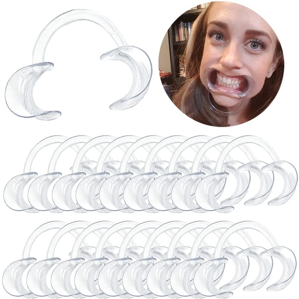 30-Pack Dental Cheek Retractor, Professional Autoclavable Mouth Opener Retractors, 100% BPA-Free, for Dentist, Teeth Whitening, Party, Mouthguard Challenge Game - Size M, Clear