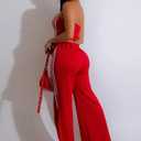 Women's 2 Piece Summer Outfits Strapless Striped Crop Top & High Waist Wide Leg Pants Set Casual Outfit (Red, XS)