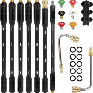 Upgraded Pressure Washer Extension Wand, Up to 117in,4000 PSI Gutter Cleaner Attachment with 6 Tips, 1/4"Quick Connect, Leak-Resistant Ring