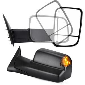 Towing Mirrors Driver Passenger Side for 2009-2018 Dodge Ram 1500, 2019-2024 Ram 1500 Classic, 2010-2018 Ram 2500 3500 with Power Heated, Temperature Sensor, Smoke Signal Light, Puddle Light