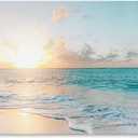 Goldfoilart Large Beach Sunset Canvas Wall Art for Living Room Blue Sea Prints Romantic Ocean Waves Pictures Painting Bedroom Home Office Wall Decor Ready to Hang 24x48Inch