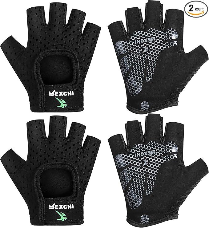 Geyoga 2 Pairs Workout Gloves Adjustable Weight Lifting Gym Exercise Training Breathable Workout Gloves with Full Palm Protection for Men and Women Fitness, Biking, Pull up, Cycling. Large, Black 