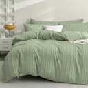 JELLYMONI Duvet Cover Queen Size Green - 3PCS Boho Striped Duvet Cover Set Microfiber Tufted Bohemian Textured Comforter Cover 9090in with Corner Ties & Zipper and 2 Pillowcases